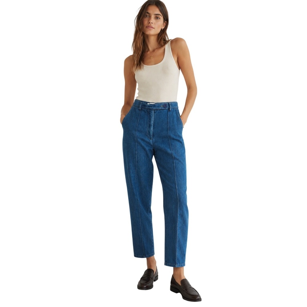 SANDRO PARIS‎ Tapered Leg Denim Pants Blue High Rise Cropped Jeans